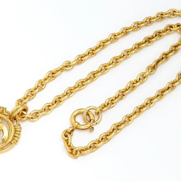 CHANEL CC Logo Round Pendant Necklace 32" Gold Tone 94P Auth w/Box #20240-3 - Picture 3 of 9